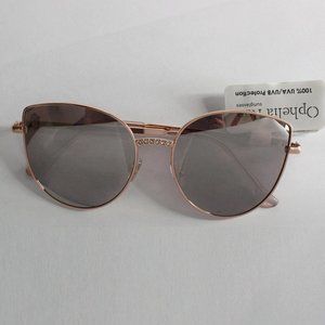 Ophelia Roe Women's Wire Rimmed Sunglasses Rose Gold Metal Faux Diamonds